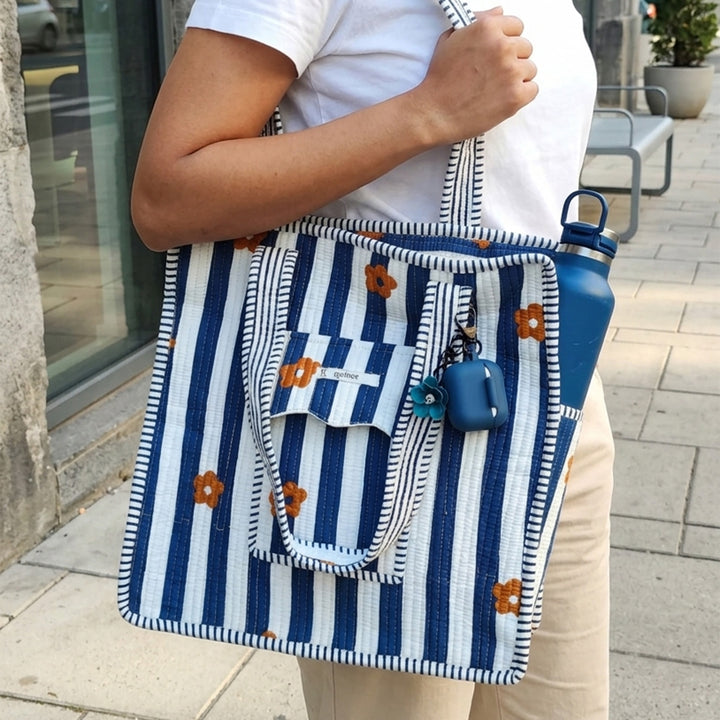 Handmade Blossom Stripe Cotton Tote Bag