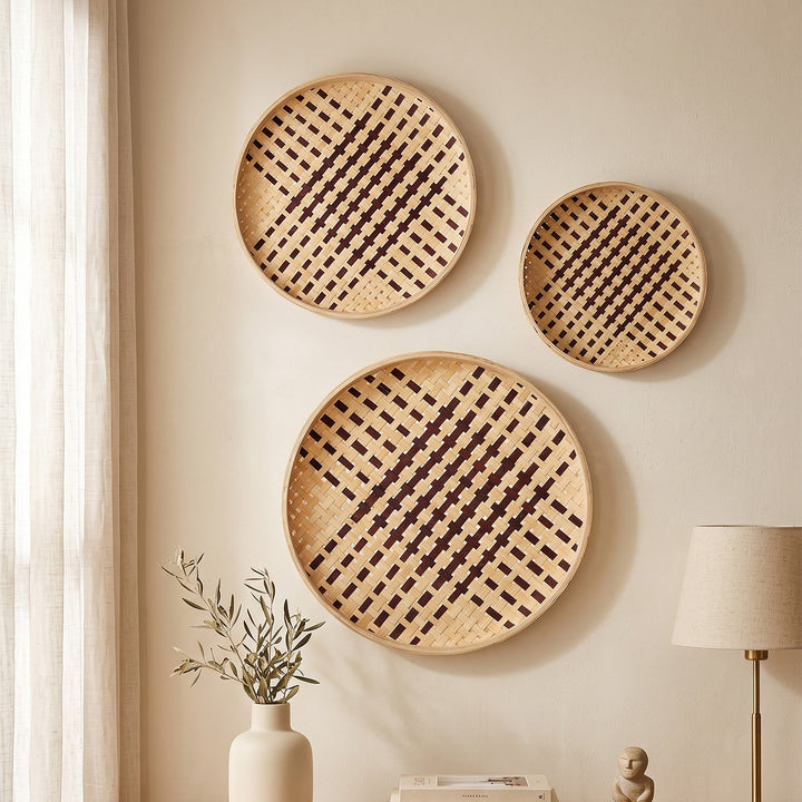 Set of 3 | "Rilo" Handcrafted Woven Bamboo Wall Plate With Lacquered Finish For Festive Decor