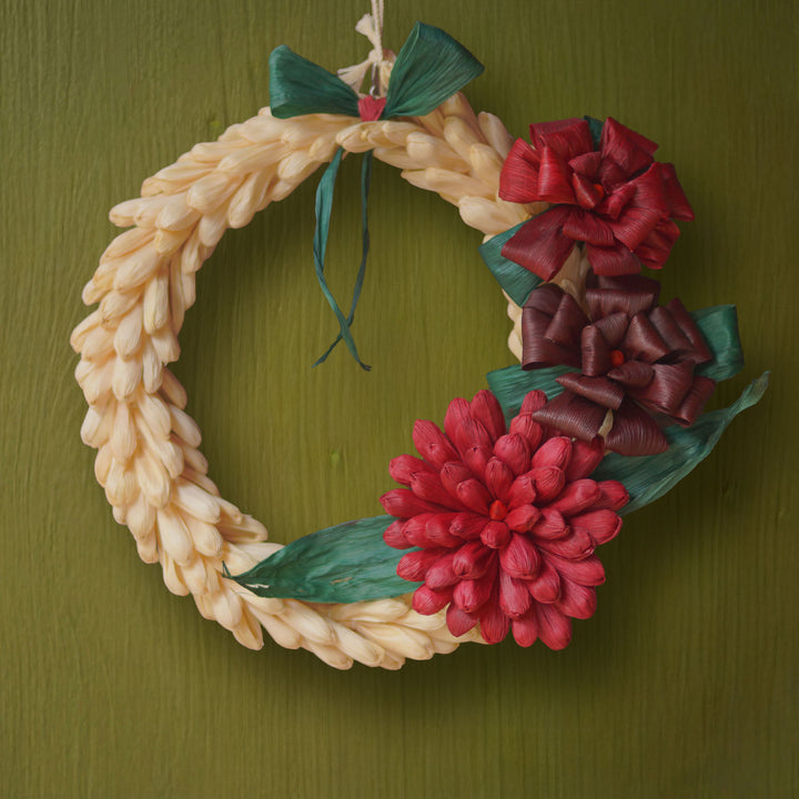 Handmade Ecofriendly Corn Husk Side Flower Wreath