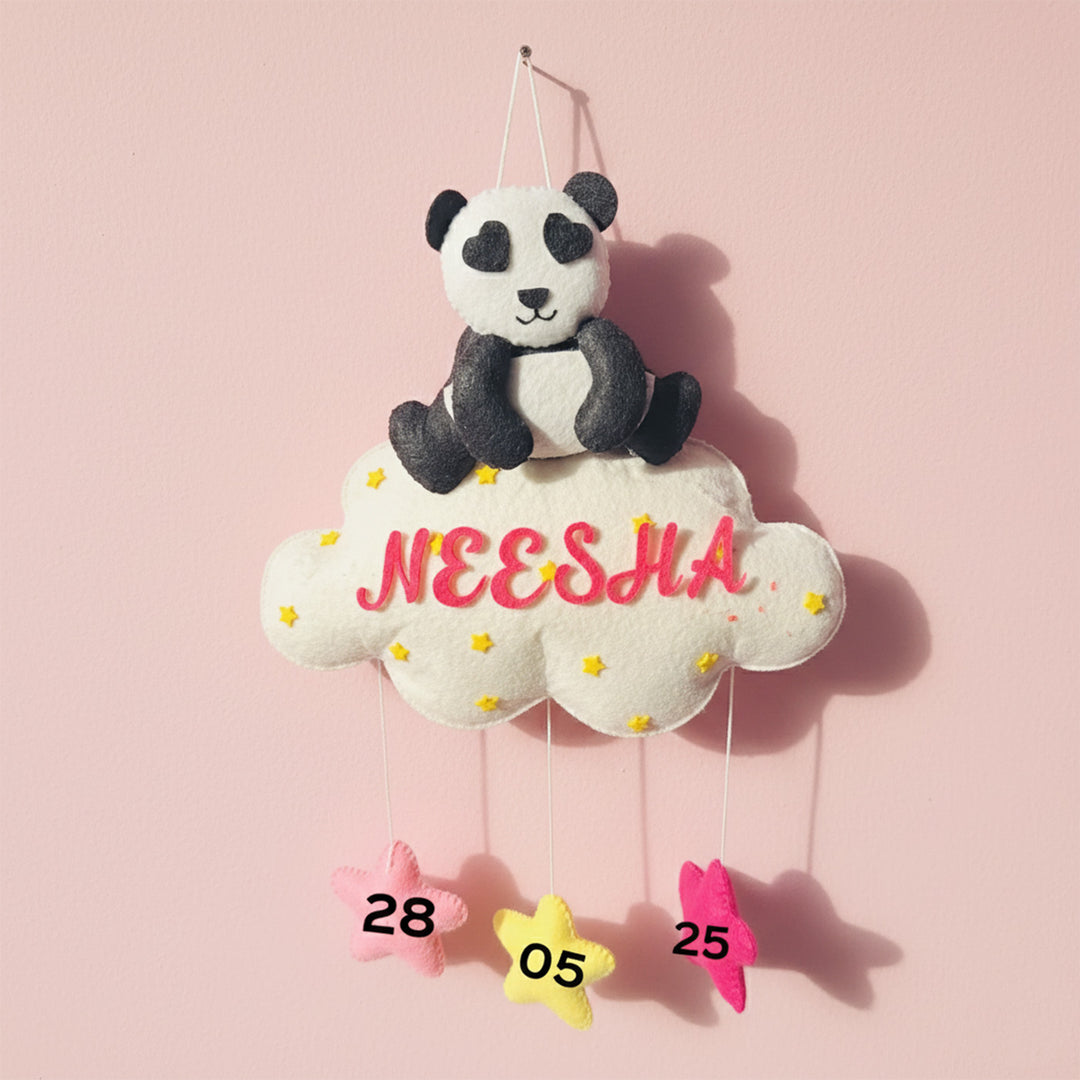 Personalized Handmade Animals On Cloud Theme Felt Kids Name Plate With Date of Birth
