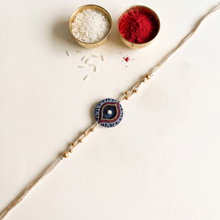 Drishti Evil Eye Ajrakh Block Print Rakhi With Roli Chawal For Brother