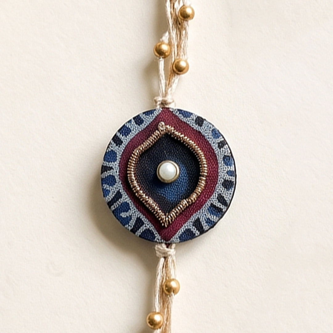 Drishti Evil Eye Ajrakh Block Print Rakhi With Roli Chawal For Brother