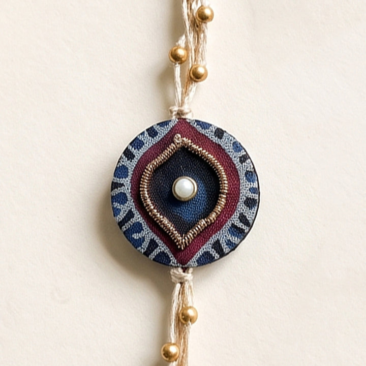 Drishti Evil Eye Ajrakh Block Print Rakhi With Roli Chawal For Brother