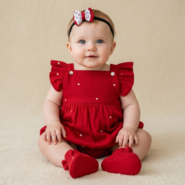 Christmas Red Heart Baby Girl Gift Hamper | Romper, Swaddle & Teether