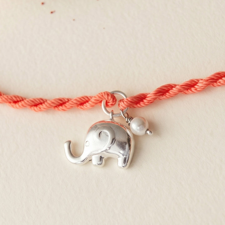 Cute Elephant With Pearl Sterling Silver Charm Rakhi With Roli Chawal For Brother