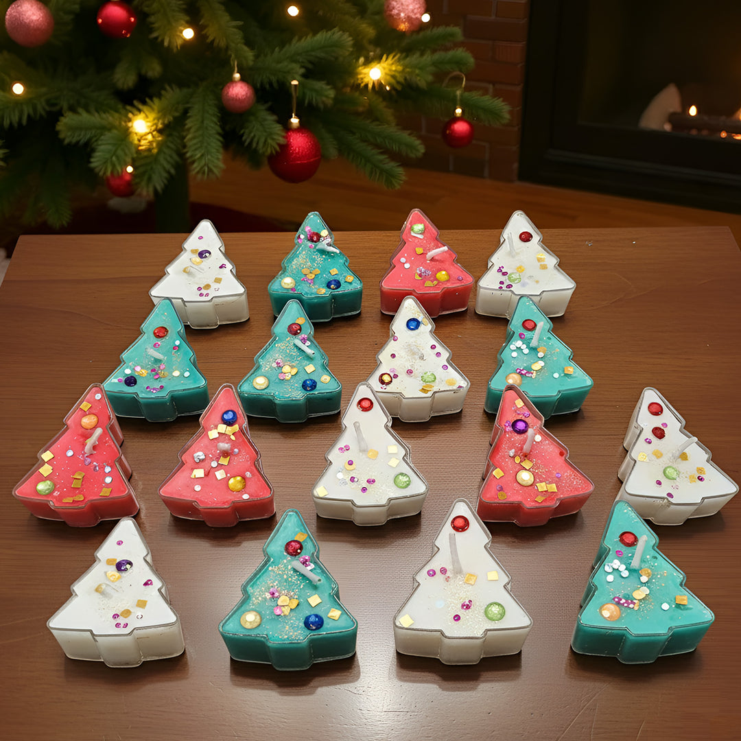 12 pc | Handmade Multicolor Christmas Tree Theme Candles