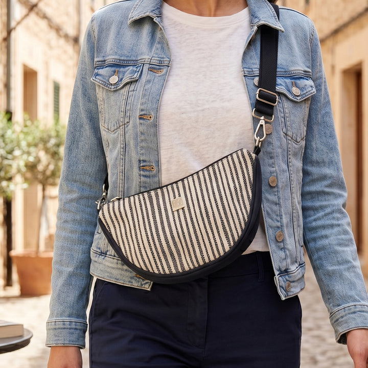 Upcycled Handcrafted Plastic Curve Sling Bag For Everyday Use | Adjustable Crossbody Strap