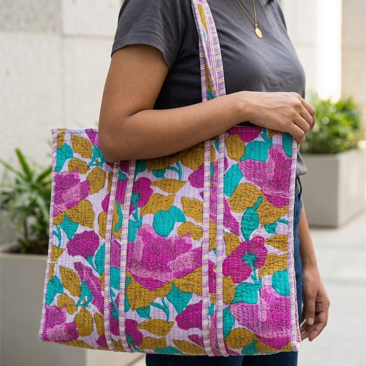 Handmade Large Lavender Mist Cotton Tote Bag
