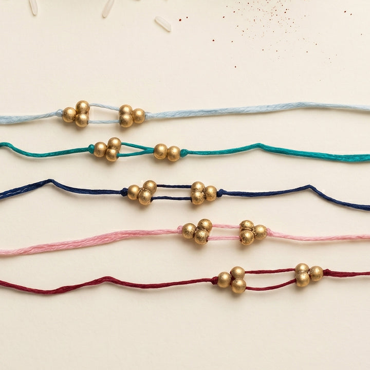 Handmade Golden Beads Simple Rakhi With Roli Chawal For Bhaiya