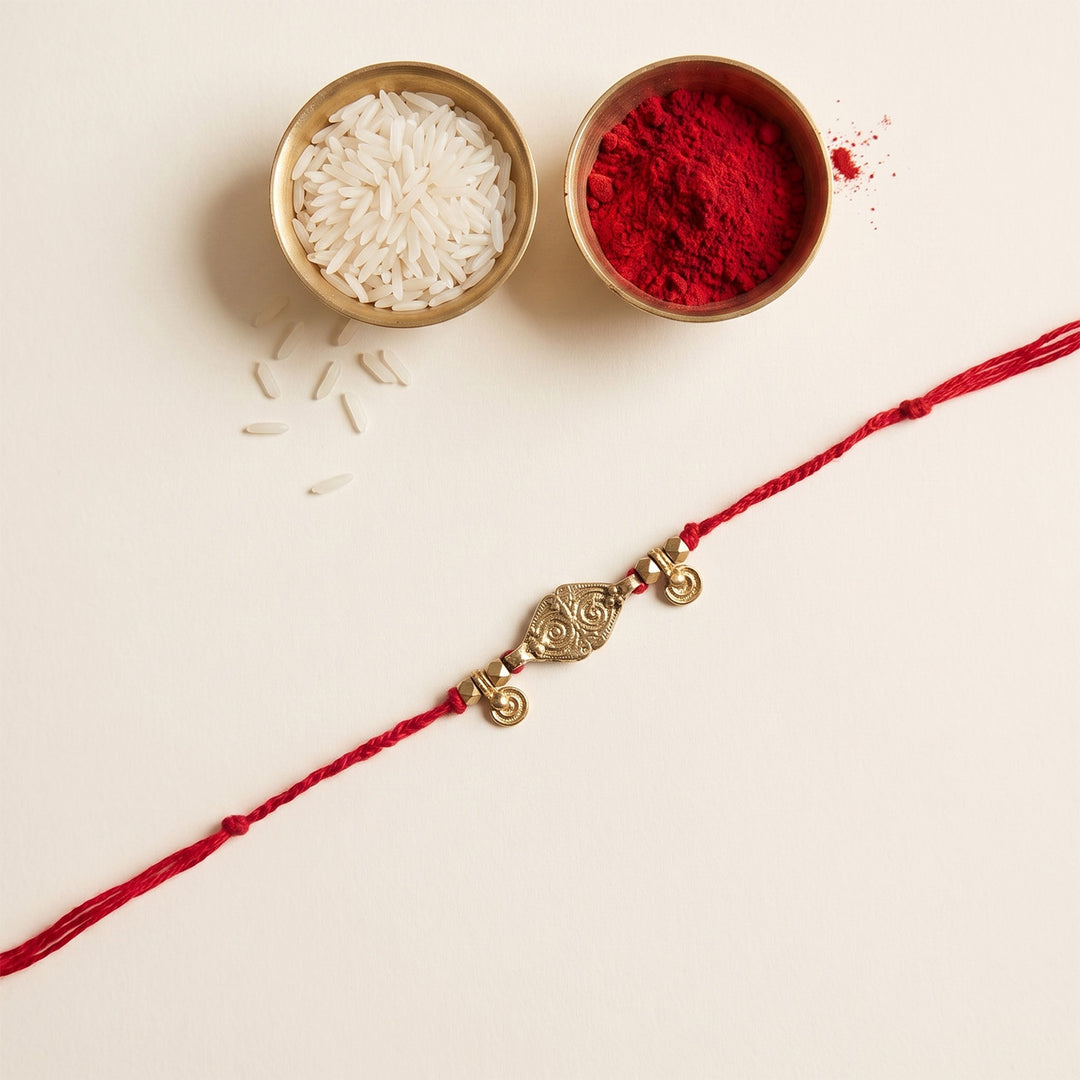 Beaded Brass Charms Rakhi With Roli Chawal For Brother