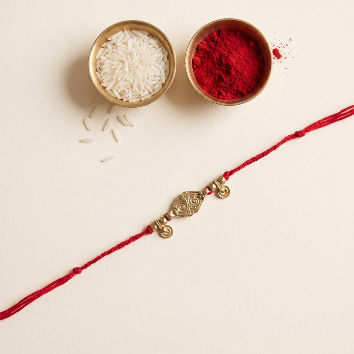Beaded Brass Charms Rakhi With Roli Chawal For Brother