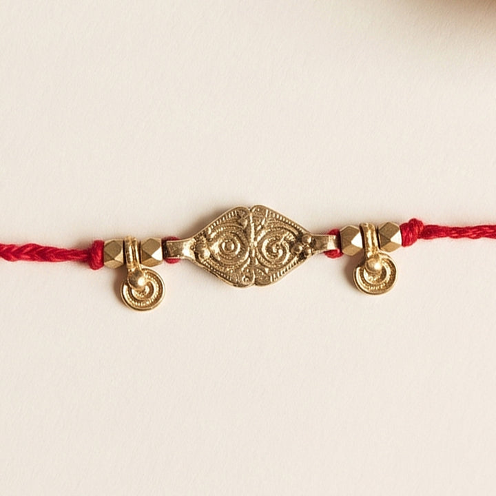 Beaded Brass Charms Rakhi With Roli Chawal For Brother