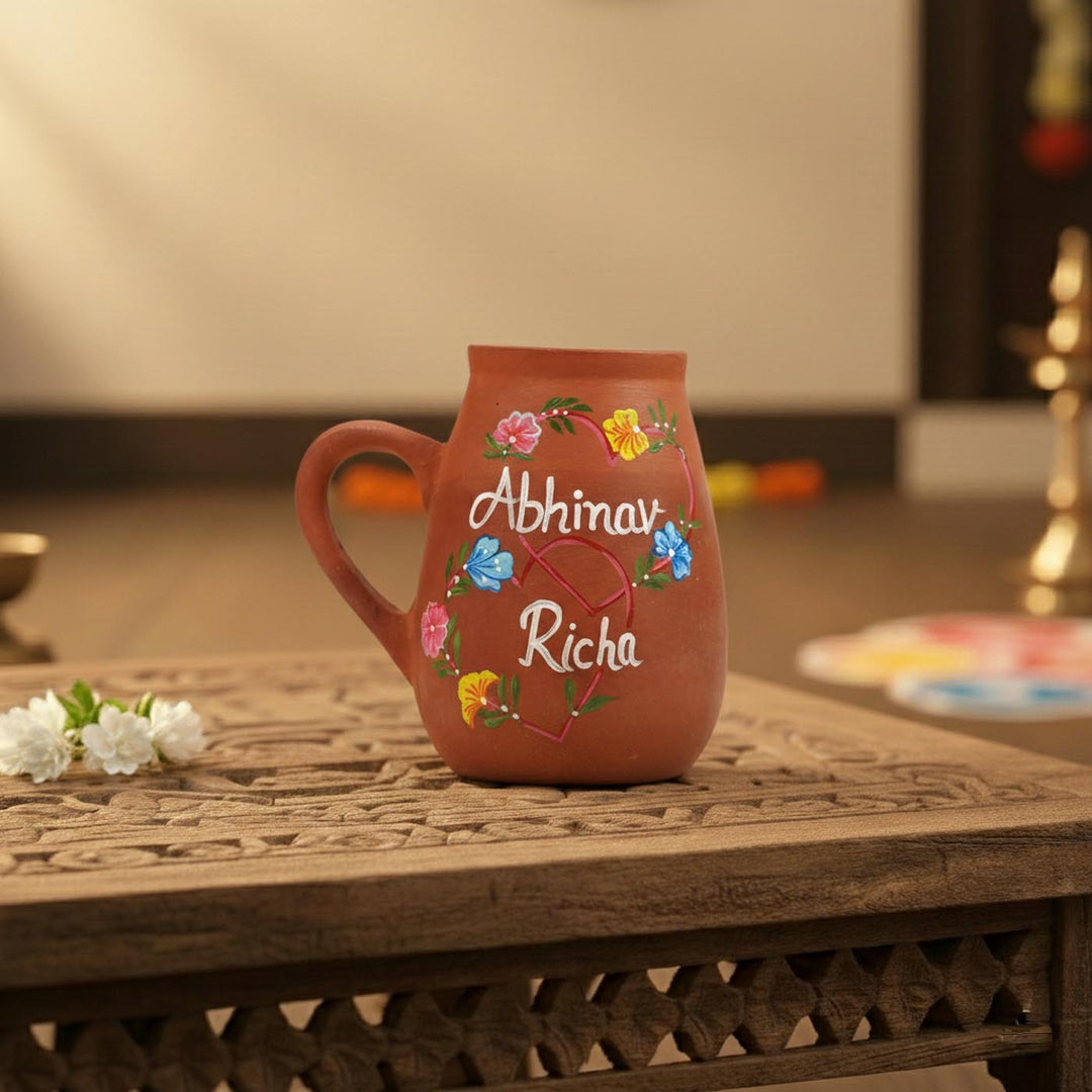 Forever Us Floral Hearts Personalized Handmade Couple Terracotta Mug | 350 ml