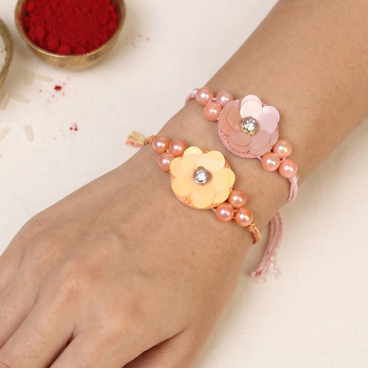 Handmade Sitara Boota Floral Theme Rakhi With Roli Chawal For Bhaiya