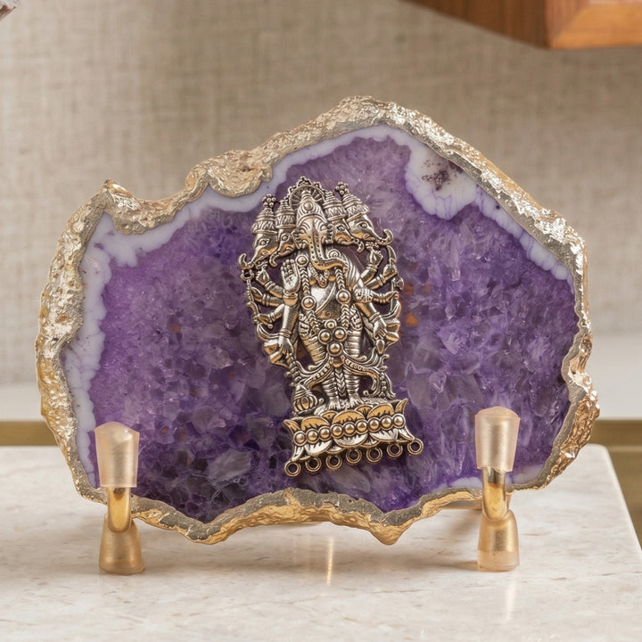 Purple Agate Silver Plated Ganesha Showpiece With Metal Stand