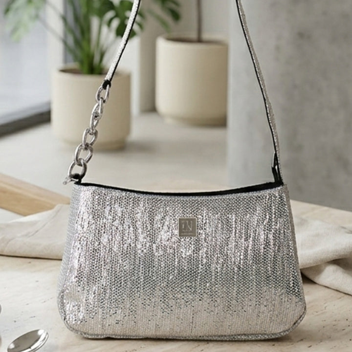 Silver Striped Upcycled Plastic Handcrafted Mini Baguette Handbag