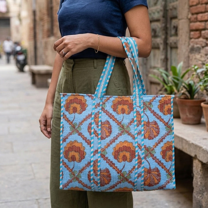 Handmade Large Autumn Sky Cotton Tote Bag