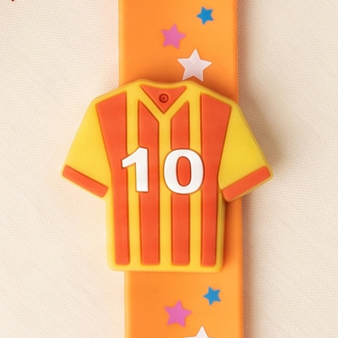 Handmade Football Jersey No.10 Silicone Slap Band Rakhi For Kids With Roli Chawal For Brother