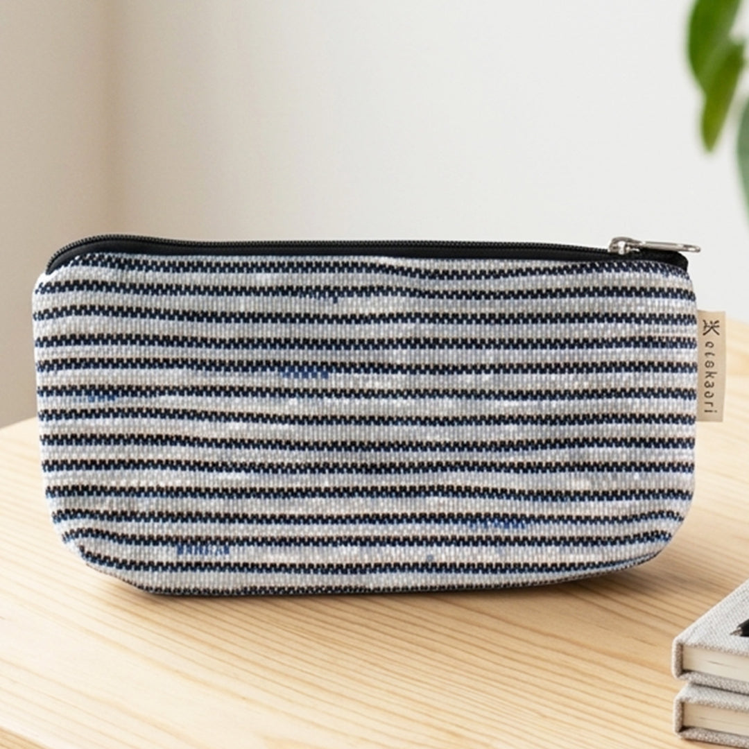 Black and White Striped Upcycled Plastic Handcrafted Multi-Purpose Pouch