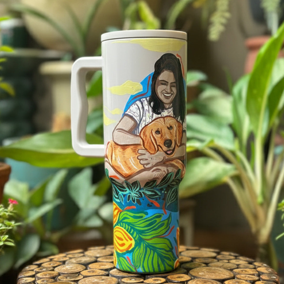 Photo Personalized Hand-Painted Two Characters Pop Art Illustrated Insulated Sipper