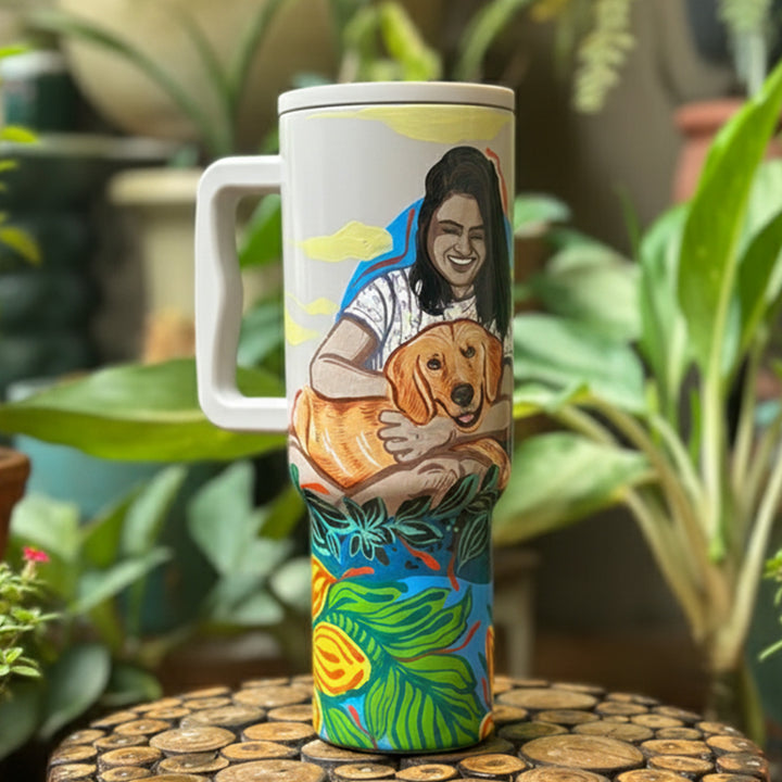 Photo Personalized Hand-Painted Two Characters Pop Art Illustrated Insulated Sipper