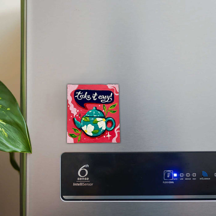 Hand-Painted Tea Time MDF Wood Fridge Magnet
