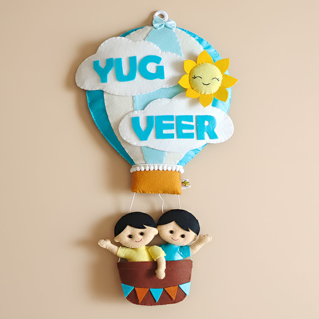 Hand-stitched Hot Air Balloon Felt Kids Nameplate
