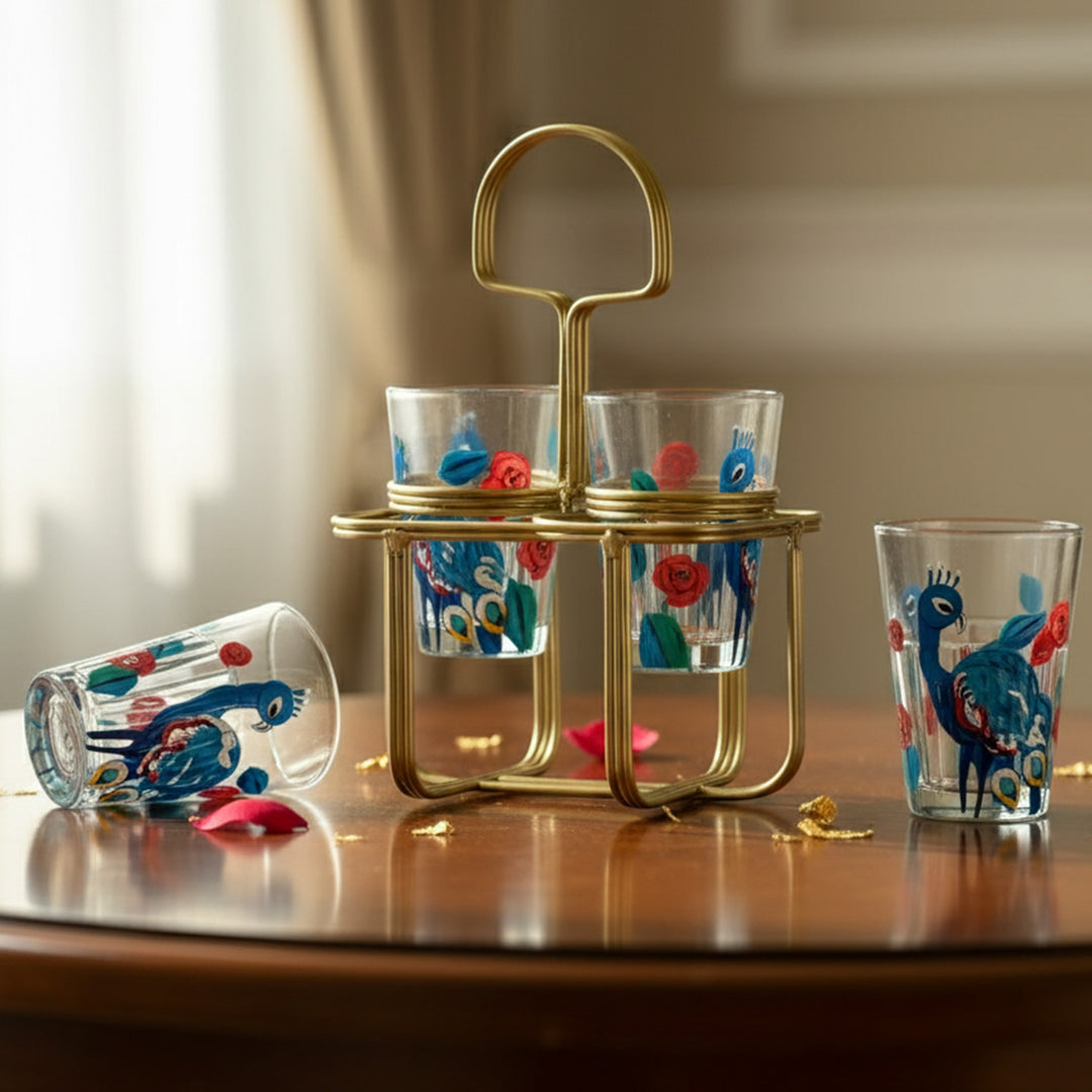 Hand-Painted Floral Mayuri Chai Glass | Set Of 4