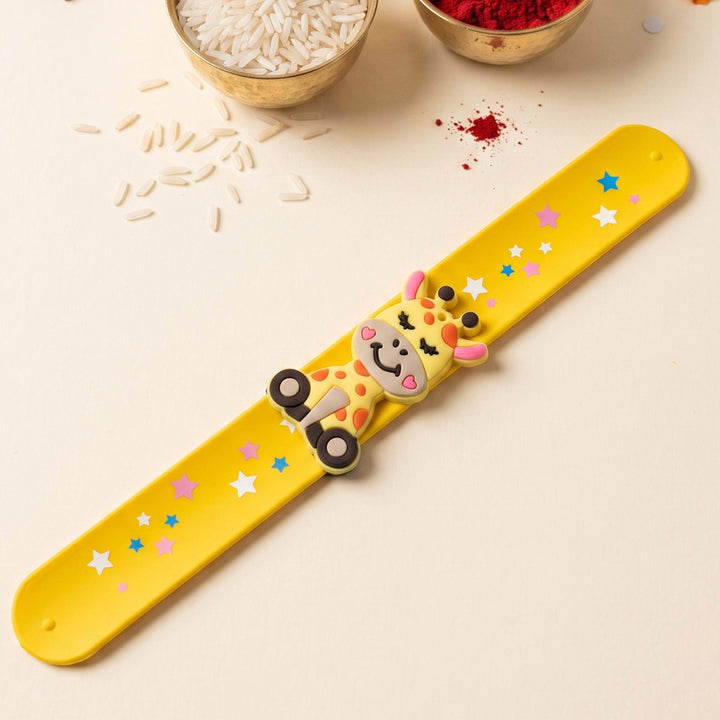 Handmade Giraffe Silicone Slap Band Rakhi For Kids With Roli Chawal For Brother