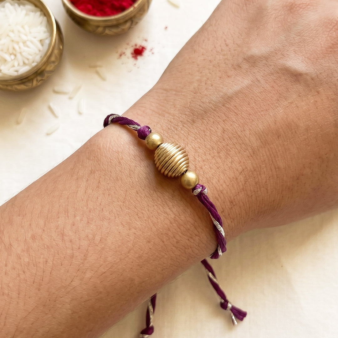 Handmade Dabka Beaded and Silver Thread Rakhi With Roli Chawal For Bhaiya