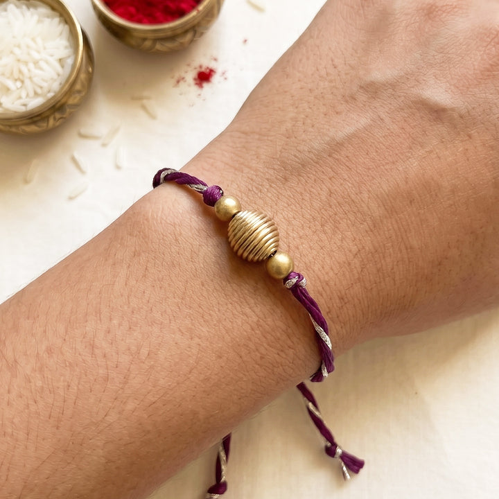 Handmade Dabka Beaded and Silver Thread Rakhi With Roli Chawal For Bhaiya