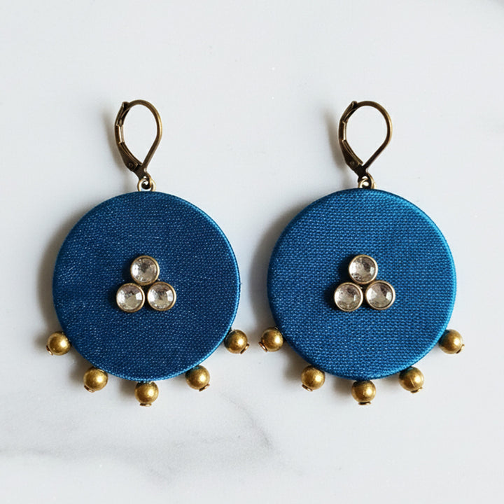 Handmade Beaded Round Gaji Silk Earrings