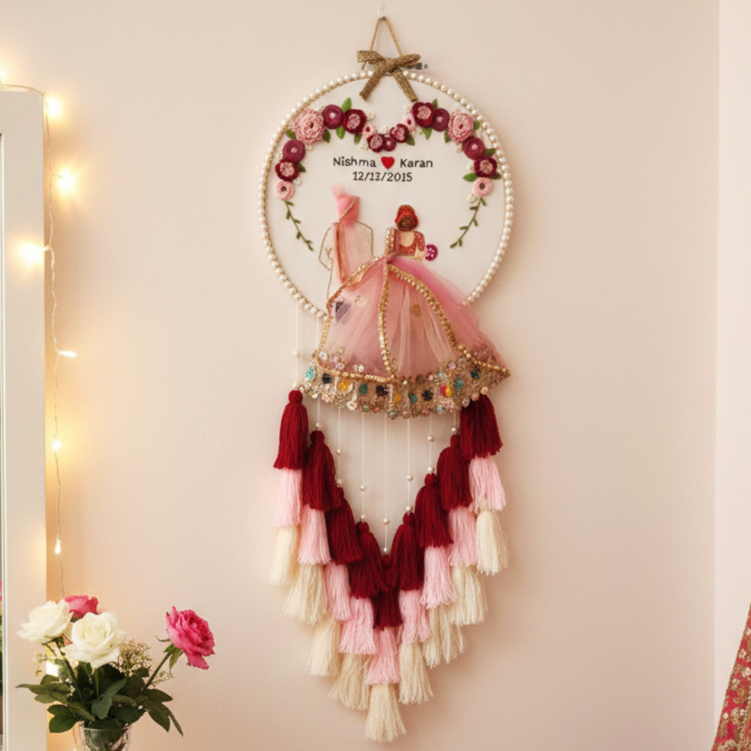 Personalized Embroidered Pastel Wedding Plaque With Tassels