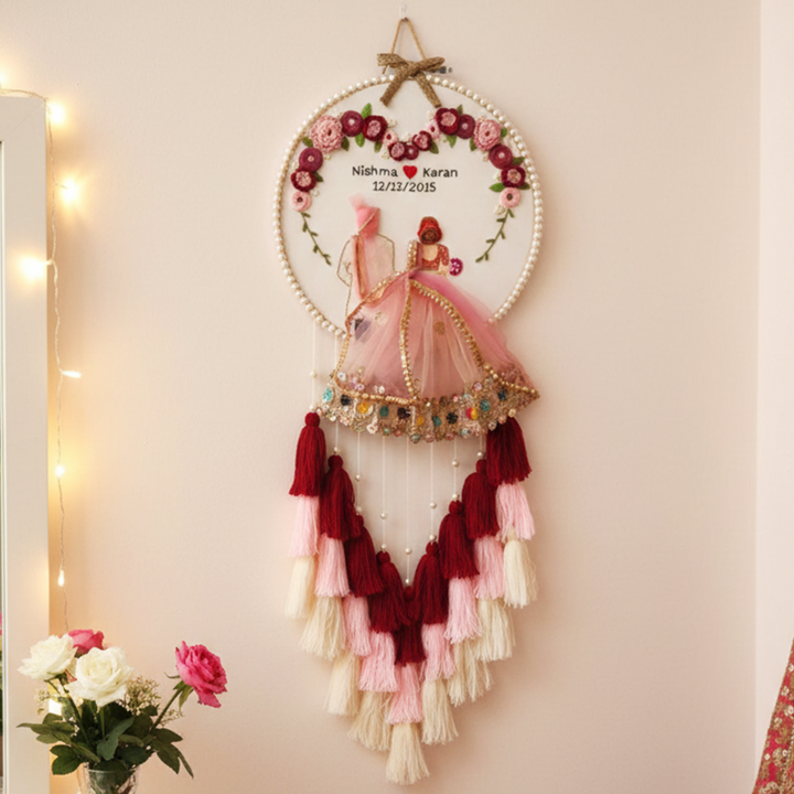 Personalized Embroidered Pastel Wedding Plaque With Tassels