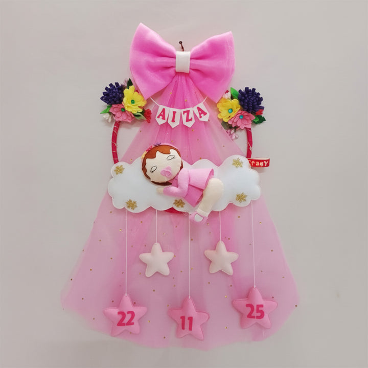 Personalized Cloud Theme Felt Kids Name Plate With Light For Girls