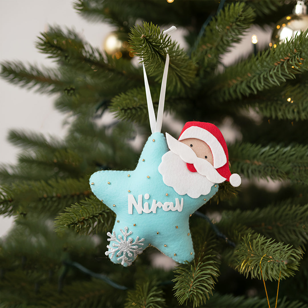 Personalized Star & Santa Felt Ornament For Christmas Tree Decoration