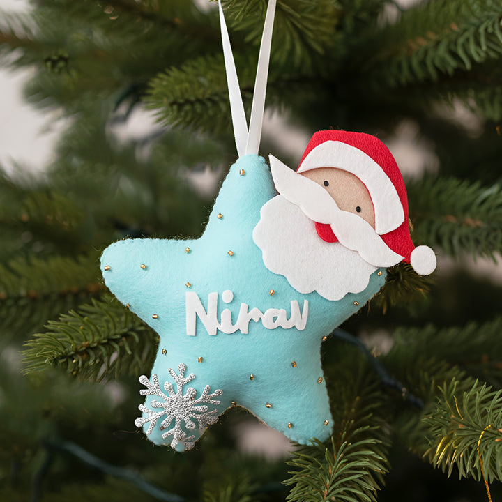 Personalized Star & Santa Felt Ornament For Christmas Tree Decoration
