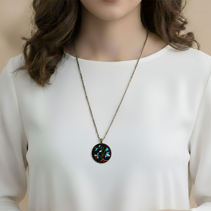 Hand Embroidered Painterly Petals Antique Finish Necklace