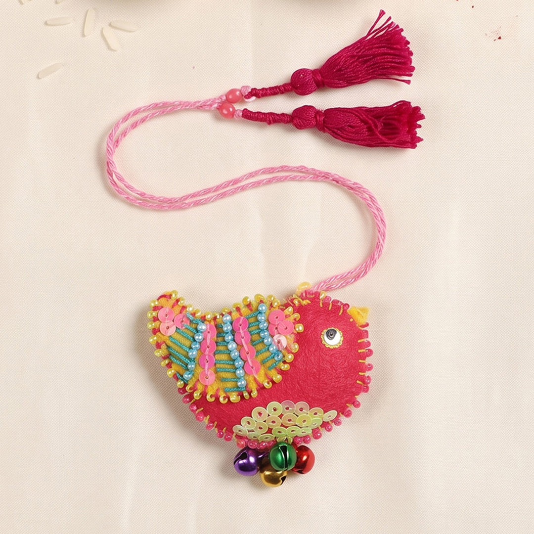 Hand Embroidered Pink Little Bird Charm Felt Lumba With Keychain For Girls
