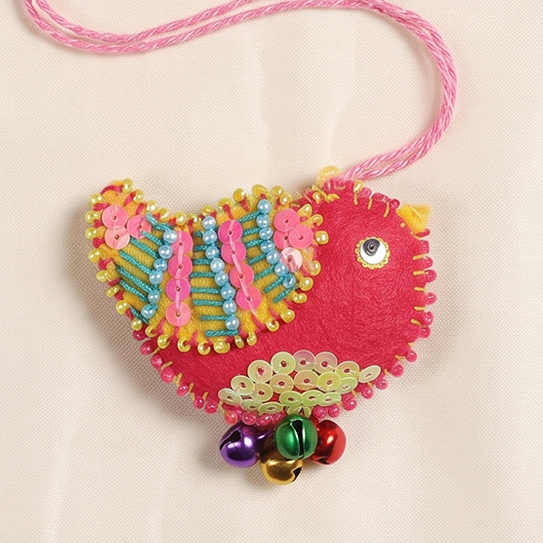 Hand Embroidered Pink Little Bird Charm Felt Lumba With Keychain For Girls