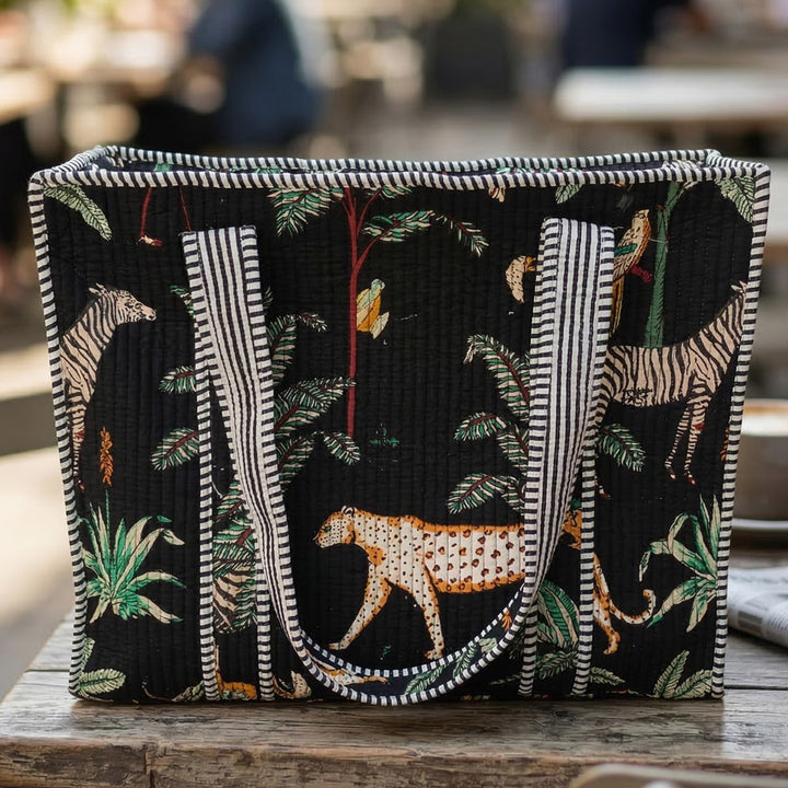 Handmade Black Jungle Cotton Tote Bag