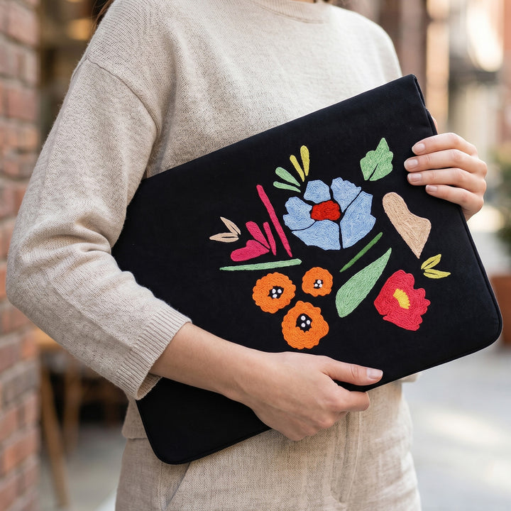 Corsage Aari Embroidered Black Laptop Sleeve