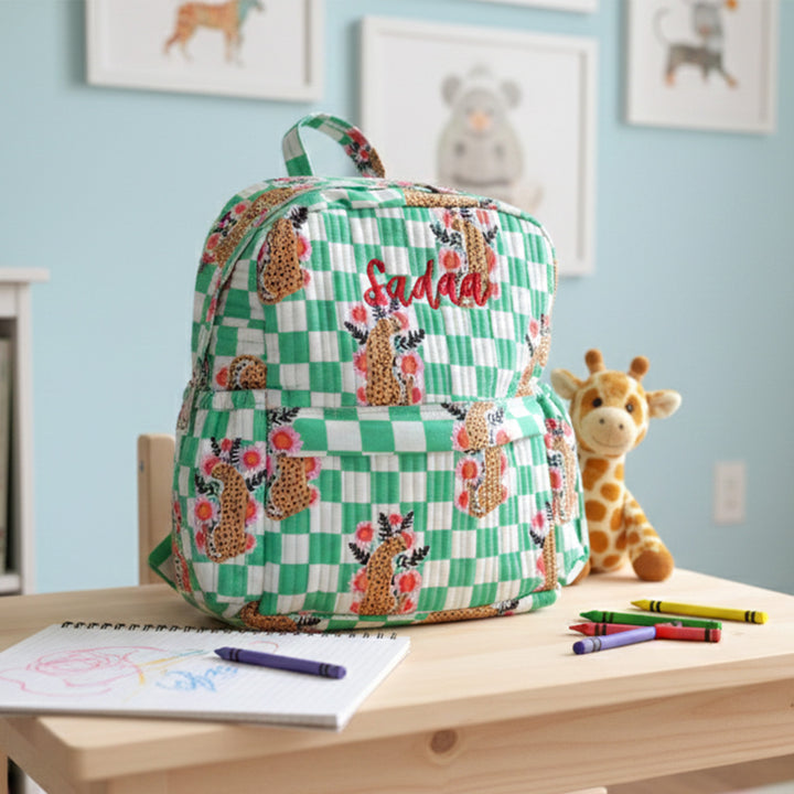 Personalized Green Cheetah Kids Backpack
