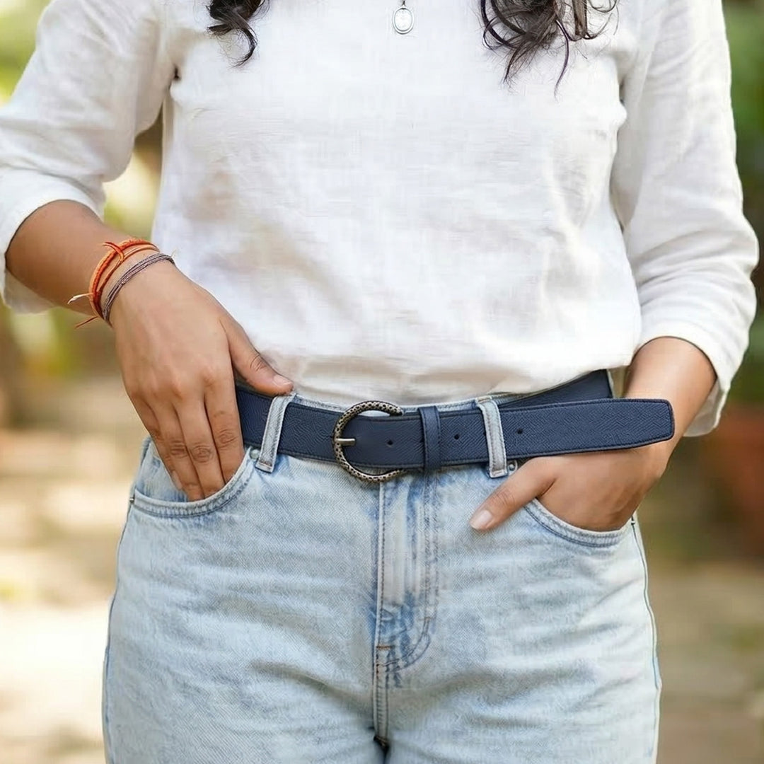 Blue Medusa Leather Belt For Women