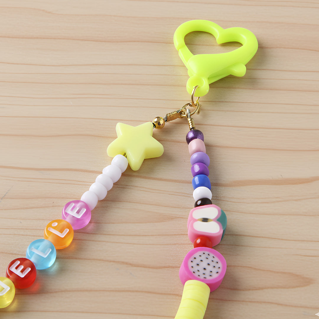 Personalized Neon Yellow & Pink Beaded Bag Charm For Kids