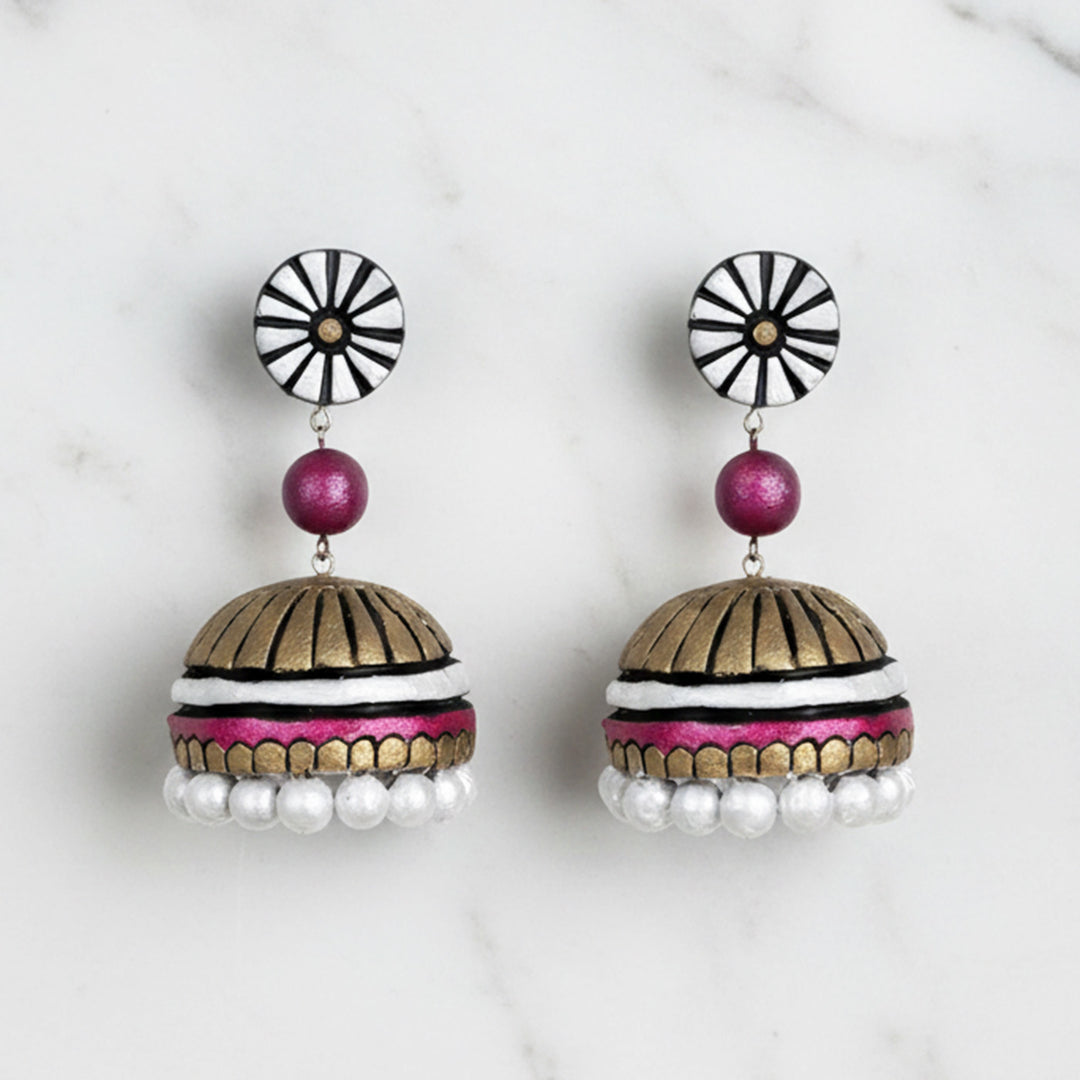 Handmade Pearl Drop Terracotta Earrings