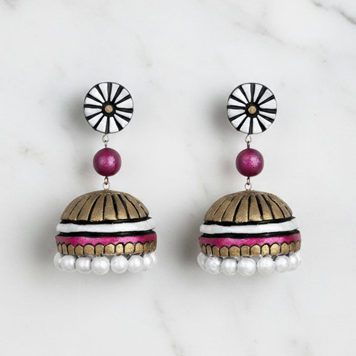 Handmade Pearl Drop Terracotta Earrings