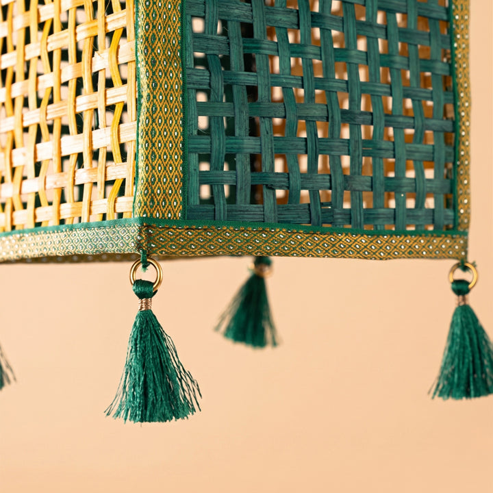 "Rangeela" Handwoven Green Bamboo Kandil / Lampshade For Festive Decor
