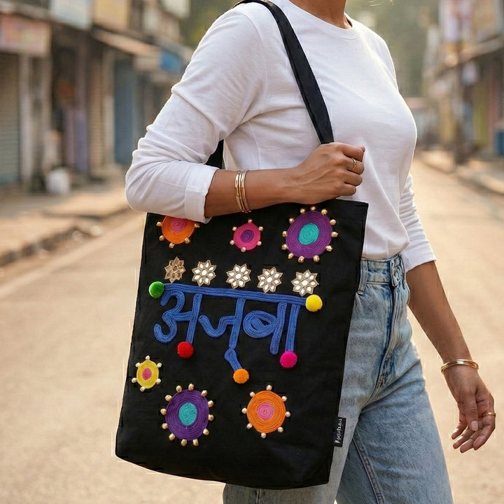 Hand-Embroidered Dori Work Ajooba Tote Bag