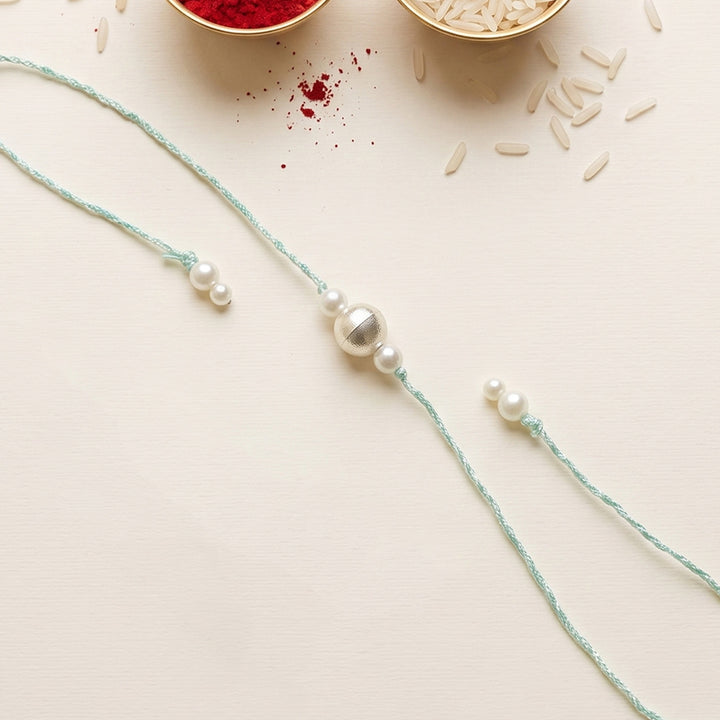 Handmade Darpan Phool Design Couple Rakhi Lumba Set With Roli Chawal For Bhaiya Bhabhi
